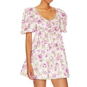 FOR LOVE & LEMONS dress milani mini floral NEW baby doll puff sleeve Large